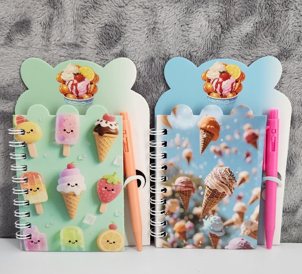 2 Spiral Pocket Notebook/Pen Ice Cream Cones & Treats 4x5.5" Small Journal Diary